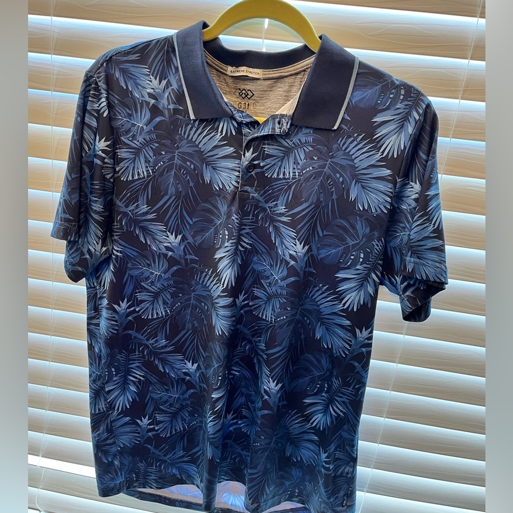 G/FORE Men's Navy Leaf Print Polo